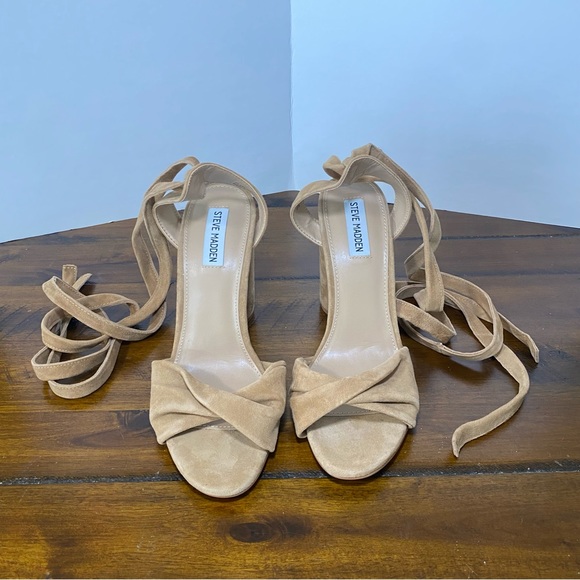 Steve Madden Camel Suede Lace Up Heels - Picture 3 of 9